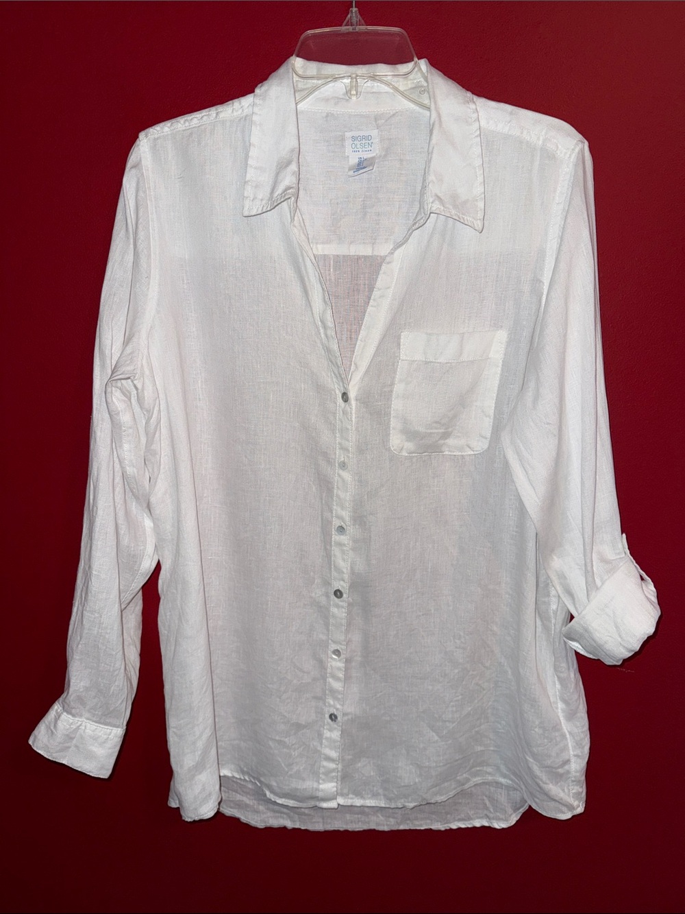 Sigrid Olsen Crisp 100% Linen White Blouse Sz L